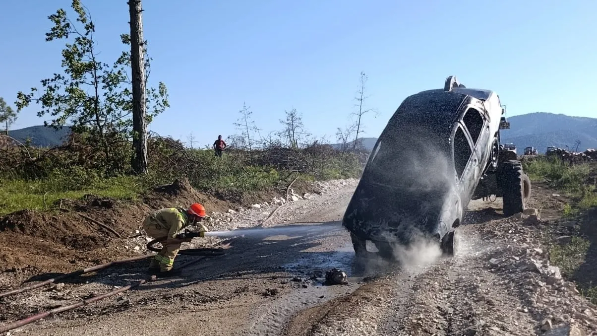 ORMANLIK ALANDA PARK HALİNDEKİ ARAÇ ALEV ALDI, YANGIN ORMANA SIÇRADI