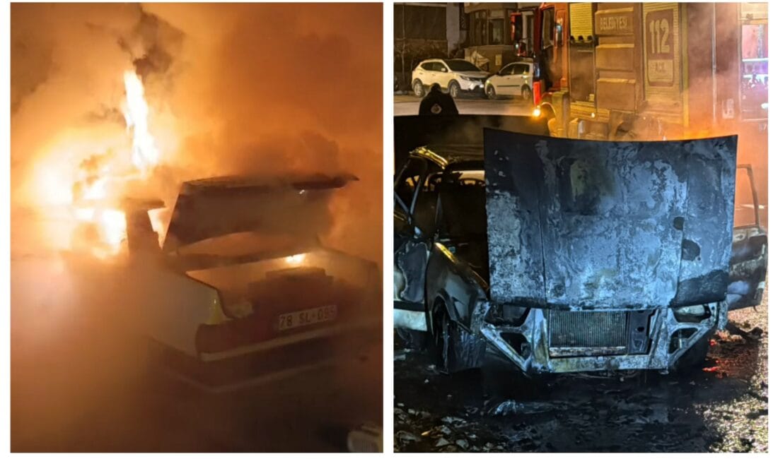 Karabük’ün Safranbolu ilçesinde park halinde bulunan bir otomobil çıkan yangında