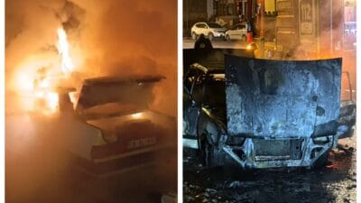 Karabük’ün Safranbolu ilçesinde park halinde bulunan bir otomobil çıkan yangında