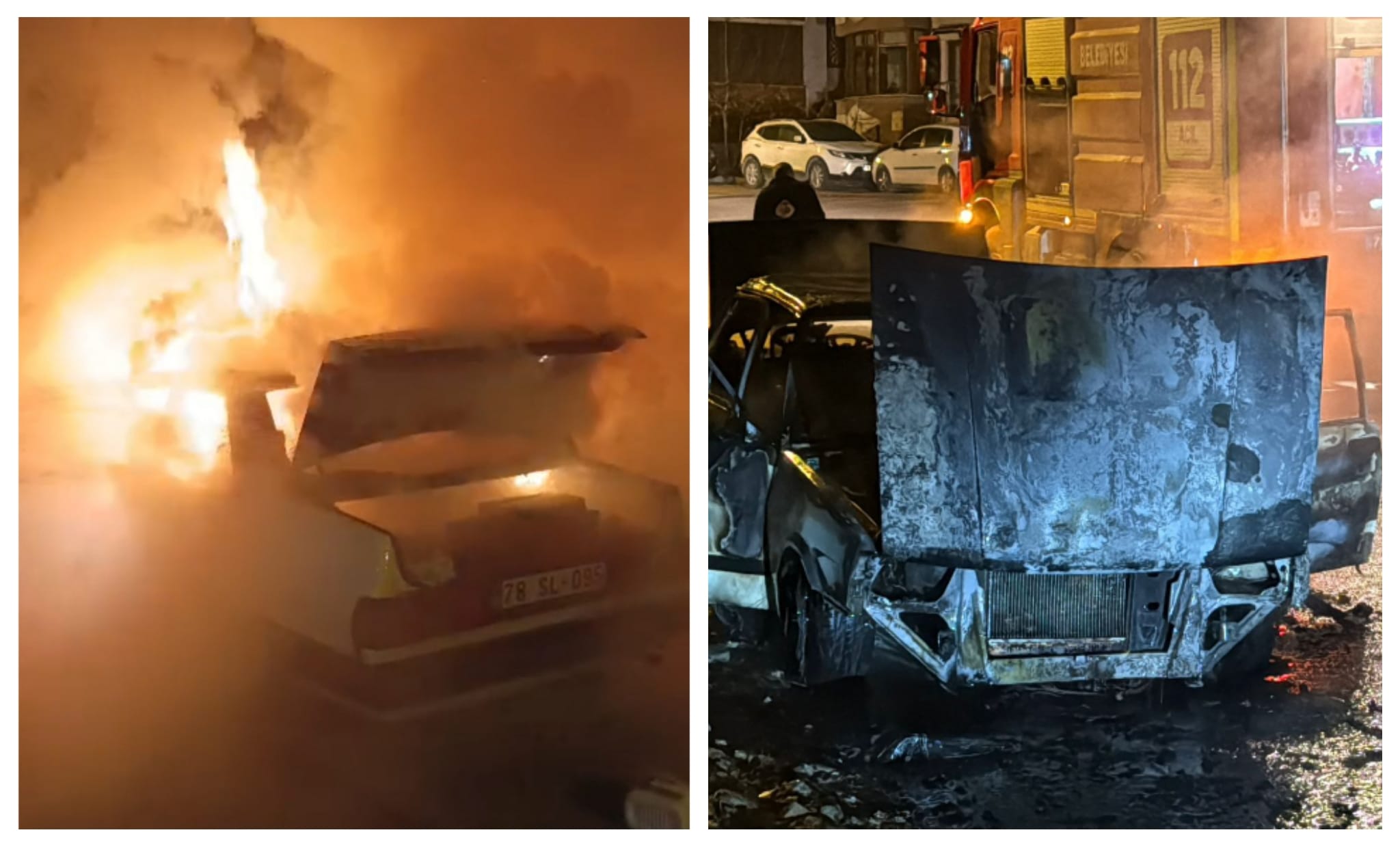 Karabük’ün Safranbolu ilçesinde park halinde bulunan bir otomobil çıkan yangında