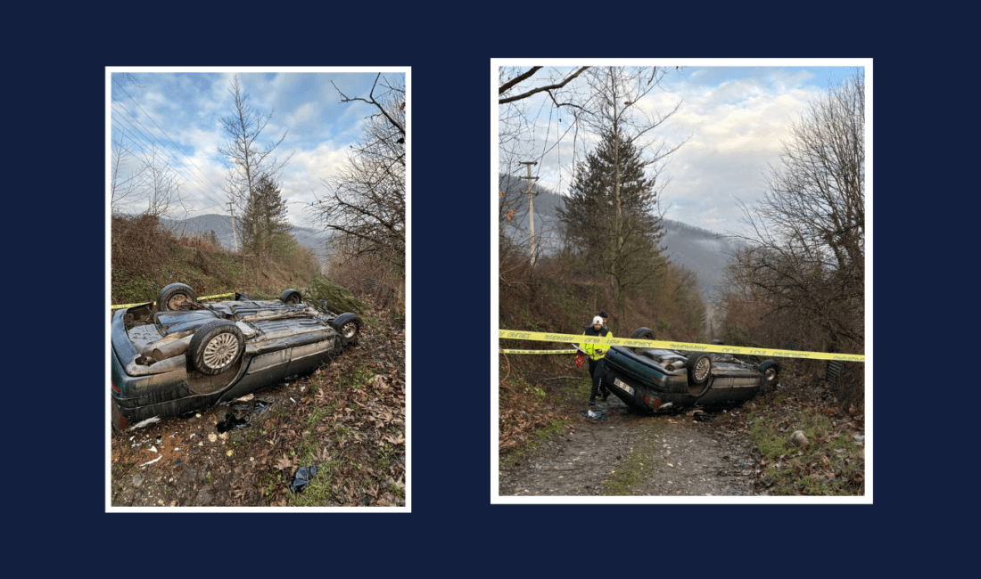 Karabük’ün Yenice ilçesinde meydana gelen trafik kazasında, şarampole devrilen otomobilin