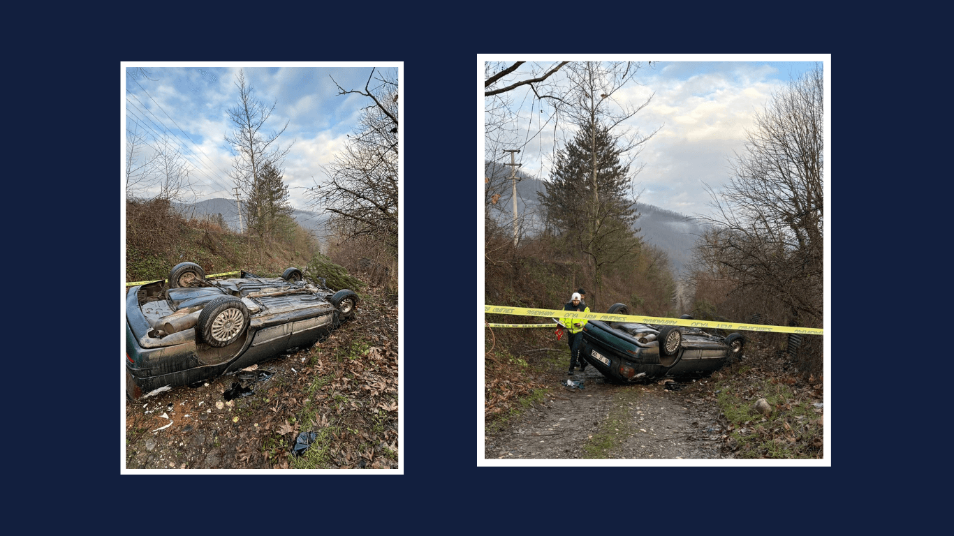 Karabük’ün Yenice ilçesinde meydana gelen trafik kazasında, şarampole devrilen otomobilin