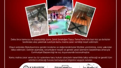 PARKI YAKANLAR HAKKINDA SUÇ DUYURUSUNDA BULUNULDU Karabük Şehit Şendoğan Topçu